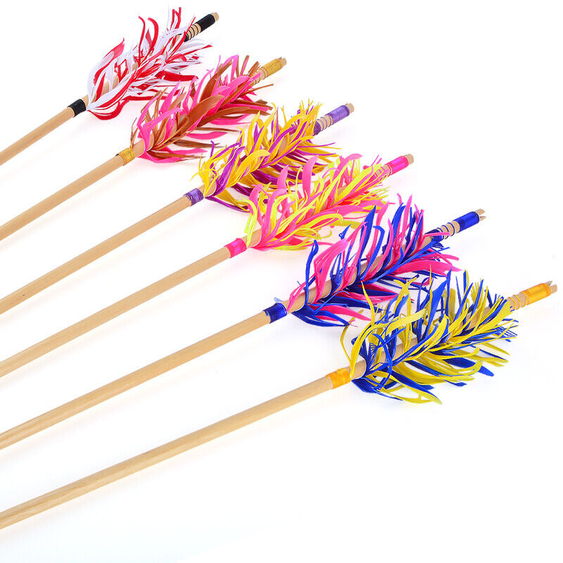 12X Wooden Arrows Handmade Shaft Archery Flu-Flu Spiral Wrap Feather Longbow Hunt